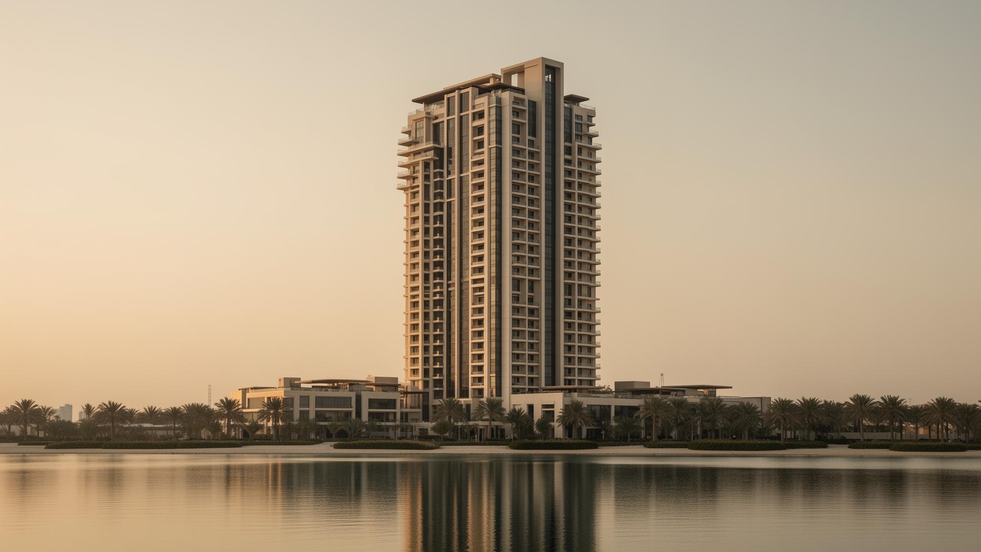 Dubai residential tower at golden hour